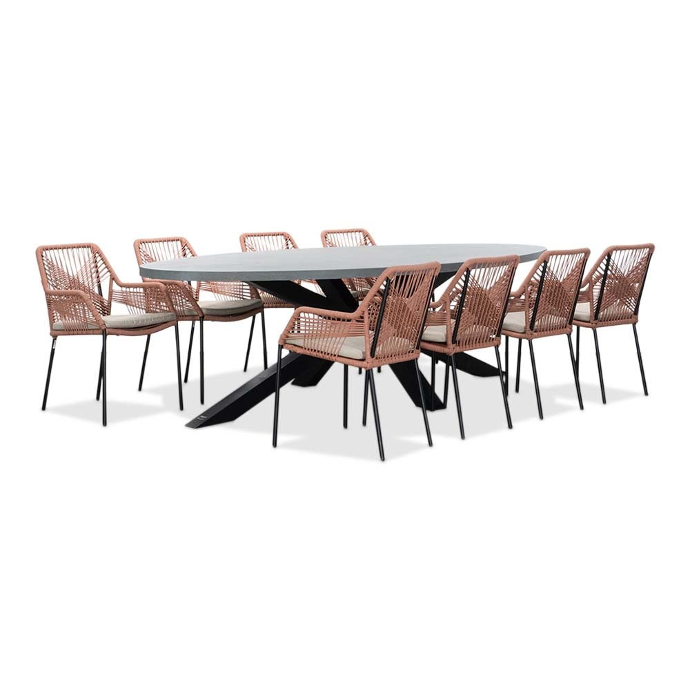 Stockholm/Seville terra dining tuinset | 8 personen | betonlook + touw | 280cm ovaal