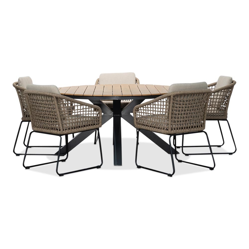 Arezzo/Tulum Sahara Dust dining tuinset | 5 personen | polywood + touw | 150cm rond