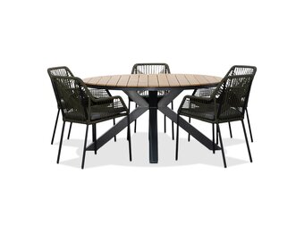 Arezzo/Seville olijfgroen dining tuinset | 5 personen | polywood + touw | 150cm rond