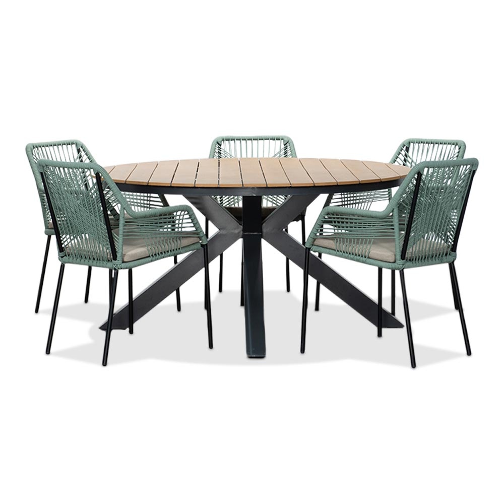 Arezzo/Seville mint dining tuinset | 5 personen | polywood + touw | 150cm rond
