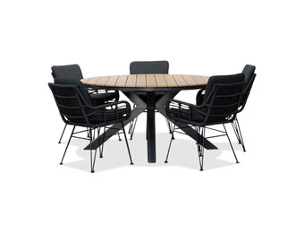 Arezzo/Carlos Charcoal dining tuinset | 5 personen | polywood + wicker | 150cm rond