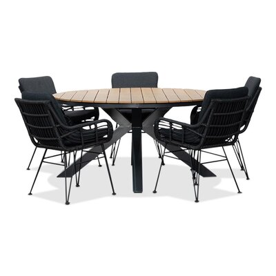 Arezzo/Carlos Charcoal dining tuinset | 5 personen | polywood + wicker | 150cm rond