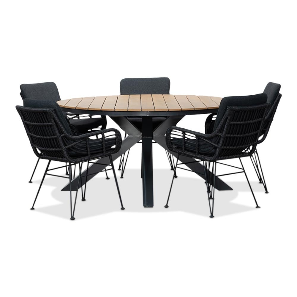 Arezzo/Carlos Charcoal dining tuinset | 5 personen | polywood + wicker | 150cm rond