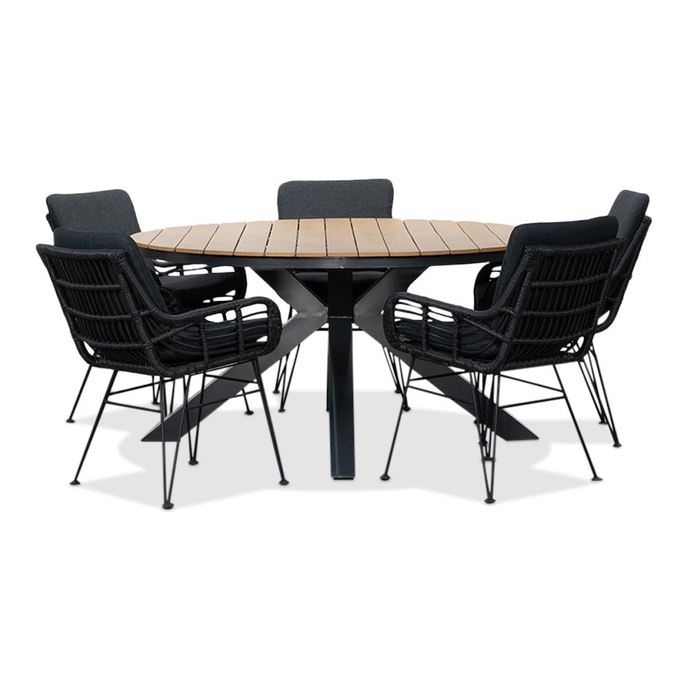 Arezzo/Carlos Charcoal dining tuinset | 5 personen | polywood + wicker | 150cm rond