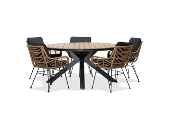 Arezzo/Carlos antraciet dining tuinset | 5 personen | polywood + wicker | 150cm rond