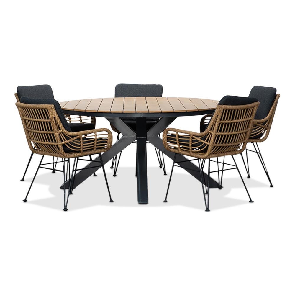 Arezzo/Carlos antraciet dining tuinset | 5 personen | polywood + wicker | 150cm rond