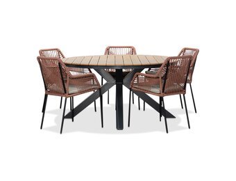 Arezzo/Seville terra dining tuinset | 5 personen | polywood + touw | 150cm rond