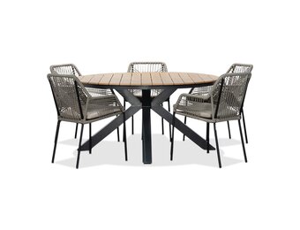 Arezzo/Seville zand dining tuinset | 5 personen | polywood + touw | 150cm rond