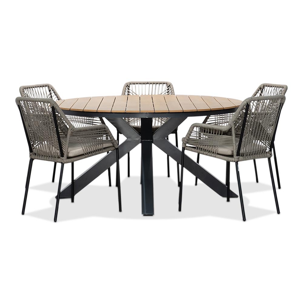 Arezzo/Seville zand dining tuinset | 5 personen | polywood + touw | 150cm rond