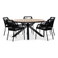 Lesli Living Arezzo/Seville zwart dining tuinset | 5 personen | polywood + touw | 150cm rond