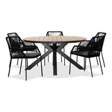 Arezzo/Seville zwart dining tuinset | 5 personen | polywood + touw | 150cm rond