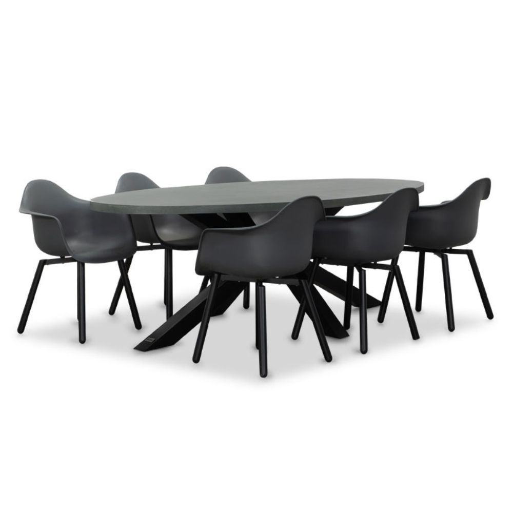 Stockholm/Montreux dining tuinset | 6 personen | betonlook + kunststof | 240cm ovaal afbeelding