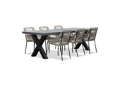 Lyon/Seville zand dining tuinset | 6 personen | betonlook + touw | 250cm