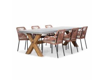Norwich/Seville terra dining tuinset | 6 personen | betonlook + touw | 250cm
