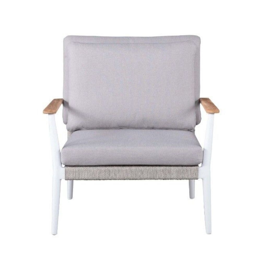 Sandro stoel-bank loungeset 4 personen | aluminium + teakhout | wit/grijs kussen | 5-delig