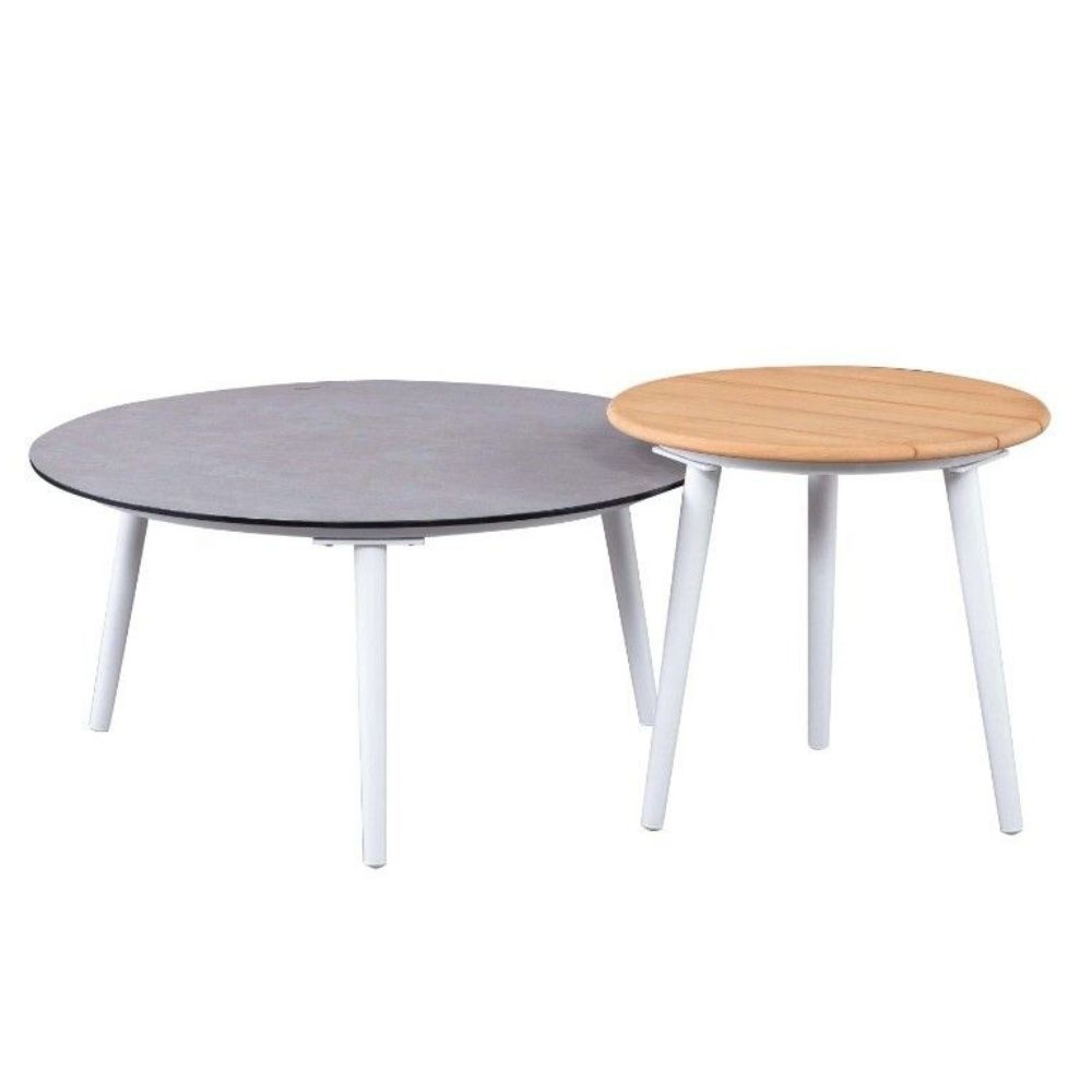 Sandro stoel-bank loungeset 4 personen | aluminium + teakhout | wit/grijs kussen | 5-delig