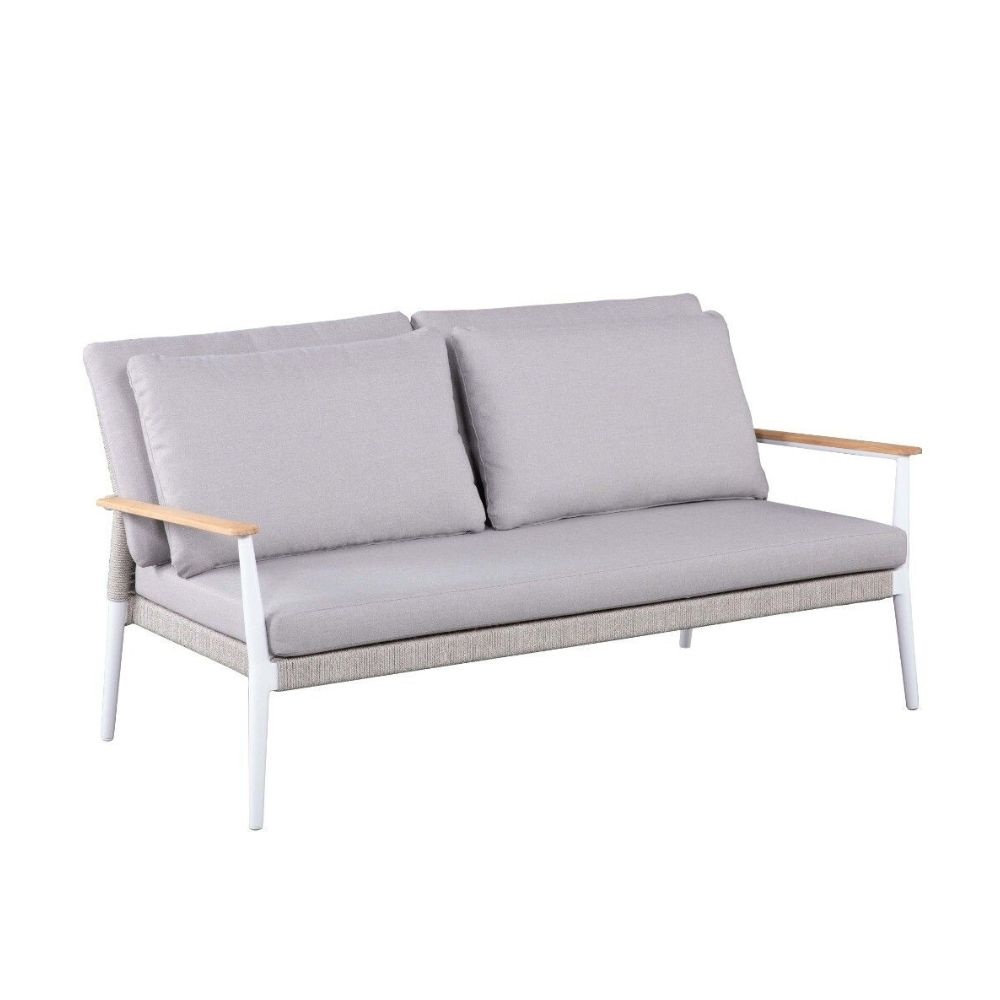 Sandro stoel-bank loungeset 4 personen | aluminium + teakhout | wit/grijs kussen | 5-delig