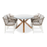 Livorno/Dakota beige/wit dining tuinset | 6 personen | betonlook + touw | 240cm ovaal