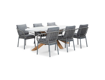 Livorno/Dakota grijs dining tuinset | 6 personen | betonlook + touw | 240cm ovaal
