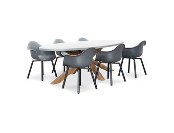 Livorno/Montreux dining tuinset | 6 personen | betonlook + kunststof | 240cm