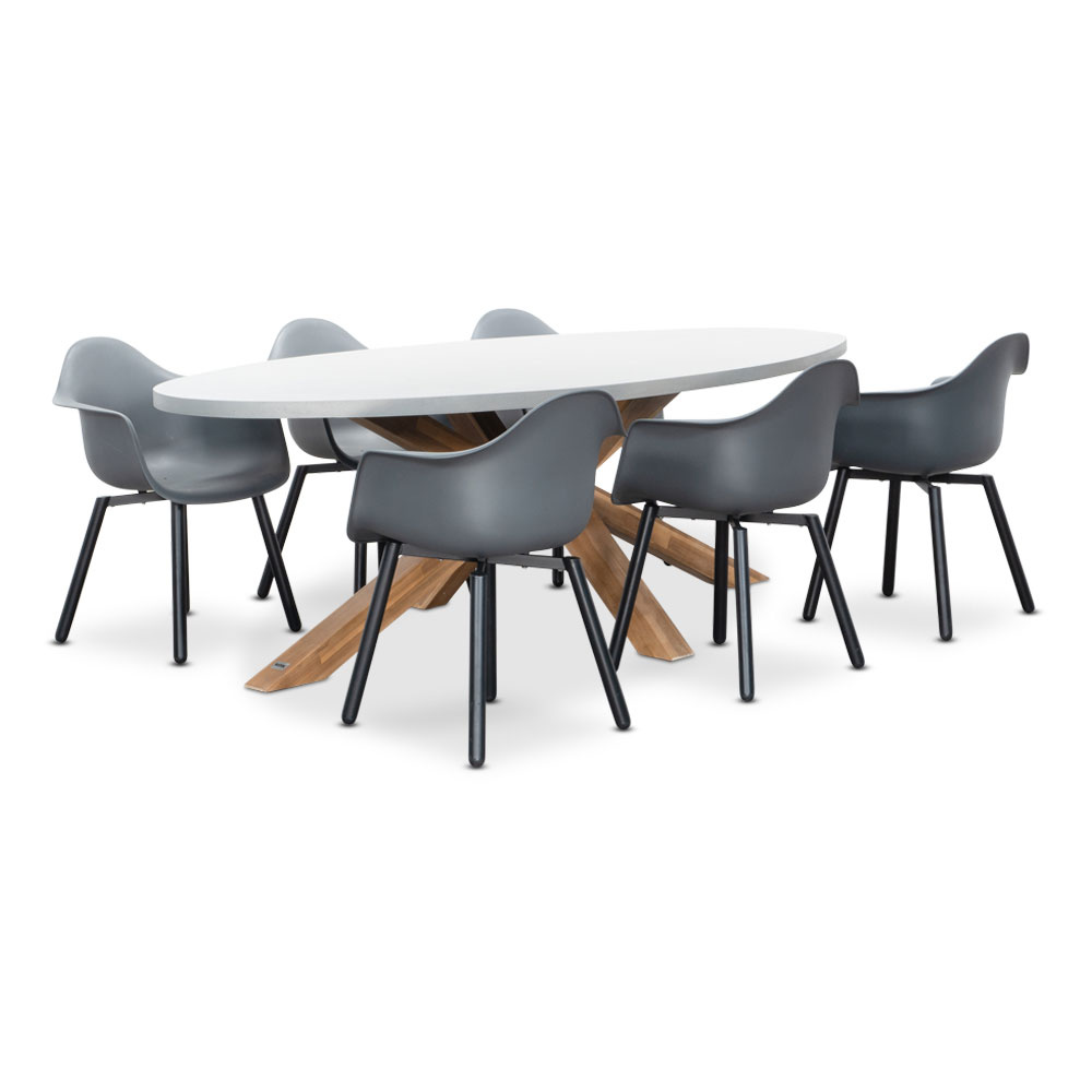 Livorno/Montreux dining tuinset | 6 personen | betonlook + kunststof | 240cm