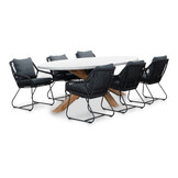 Livorno/Portofino zwart dining tuinset | 6 personen | betonlook + touw | 240cm ovaal