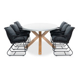 Livorno/Portofino zwart dining tuinset | 6 personen | betonlook + touw | 240cm ovaal
