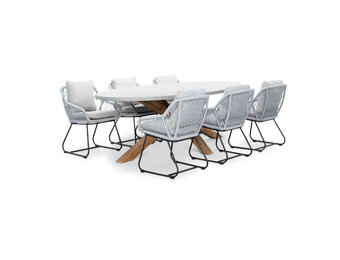 Livorno/Portofino grijs dining tuinset | 6 personen | betonlook + touw | 240cm ovaal