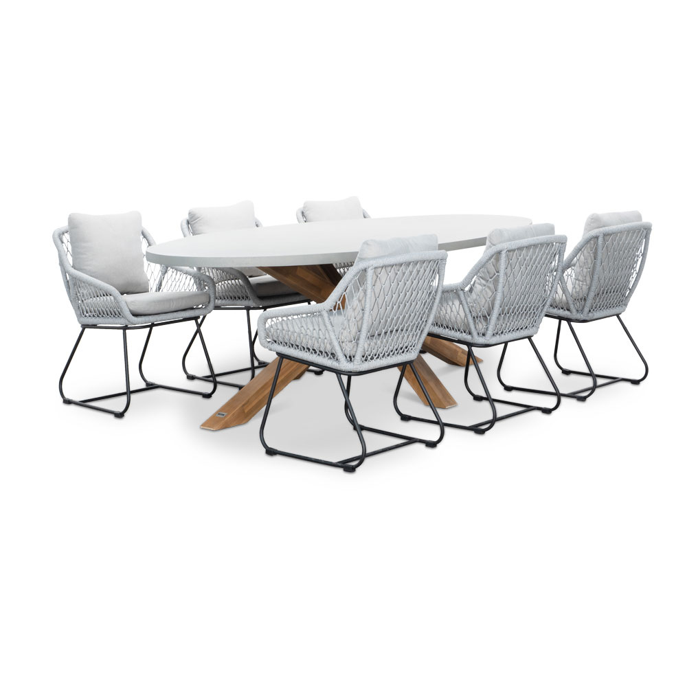 Livorno/Portofino grijs dining tuinset | 6 personen | betonlook + touw | 240cm ovaal afbeelding