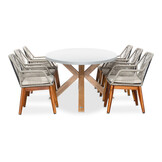 Livorno/Seville hout zand dining tuinset | 6 personen | betonlook + touw | 240cm ovaal