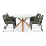 Livorno/Seville olijfgroen dining tuinset | 6 personen | betonlook + touw | 240cm ovaal