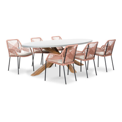 Livorno/Seville terra dining tuinset | 6 personen | betonlook + touw | 240cm ovaal