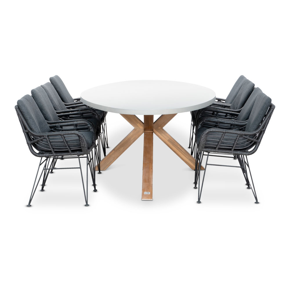 Livorno/Carlos Charcoal dining tuinset | 8 personen | betonlook + wicker | 280cm ovaal