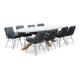 Livorno/Carlos Charcoal dining tuinset | 8 personen | betonlook + wicker | 280cm ovaal