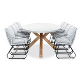 Livorno/Portofino grijs dining tuinset | 8 personen | betonlook + touw | 280cm ovaal