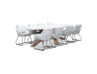 Livorno/Portofino grijs dining tuinset | 8 personen | betonlook + touw | 280cm ovaal