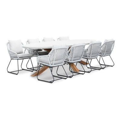 Livorno/Portofino grijs dining tuinset | 8 personen | betonlook + touw | 280cm ovaal