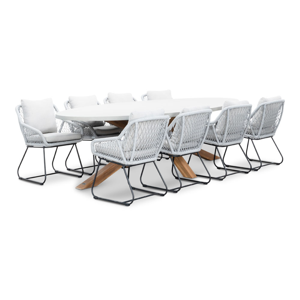 Livorno/Portofino grijs dining tuinset | 8 personen | betonlook + touw | 280cm ovaal