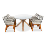 Livorno/Seville hout zand dining tuinset | 8 personen | betonlook + touw | 280cm ovaal