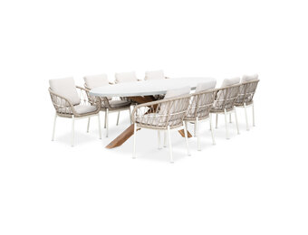 Livorno/Dakota beige/wit dining tuinset | 8 personen | betonlook + touw | 280cm ovaal
