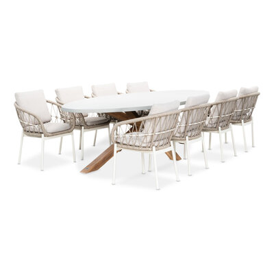 Livorno/Dakota beige/wit dining tuinset | 8 personen | betonlook + touw | 280cm ovaal