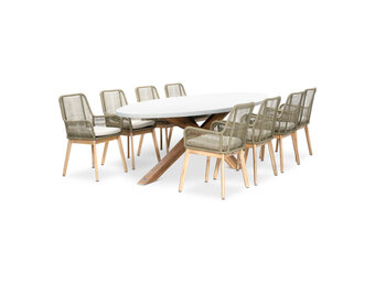 Livorno/Padua olijfgroen dining tuinset | 8 personen | betonlook + touw | 280cm ovaal