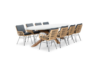 Livorno/Carlos Bamboo antraciet dining tuinset | 8 personen | betonlook + wicker | 280cm