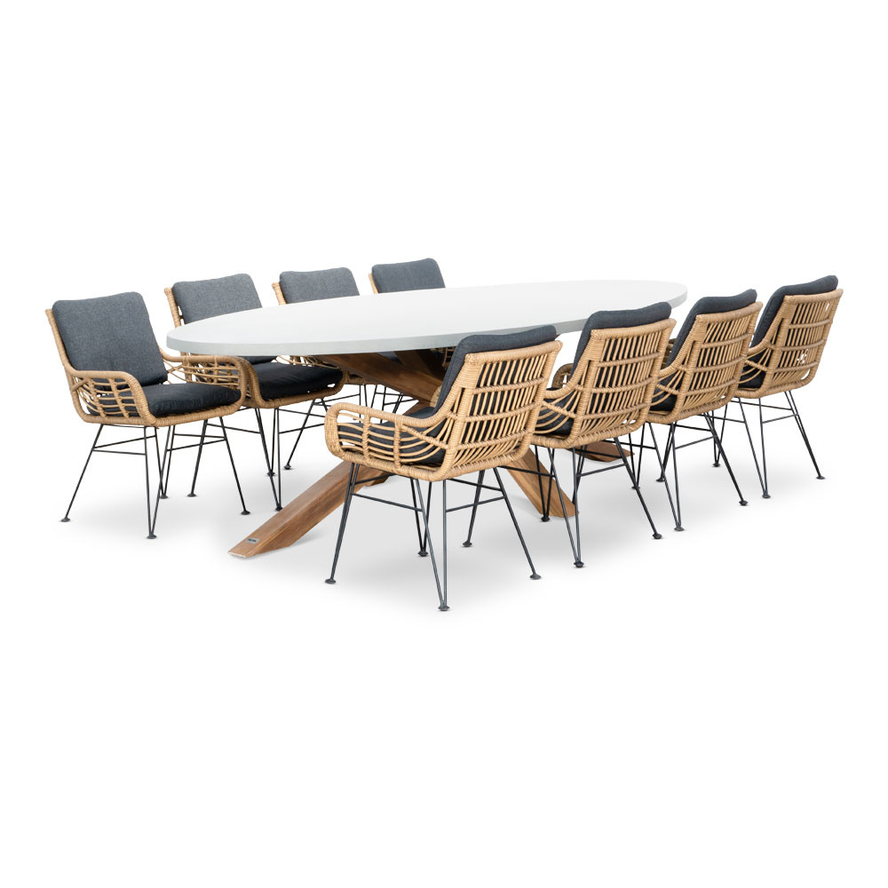 Livorno/Carlos Bamboo antraciet dining tuinset | 8 personen | betonlook + wicker | 280cm afbeelding