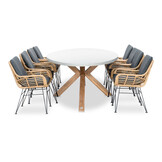 Livorno/Carlos Bamboo antraciet dining tuinset | 8 personen | betonlook + wicker | 280cm