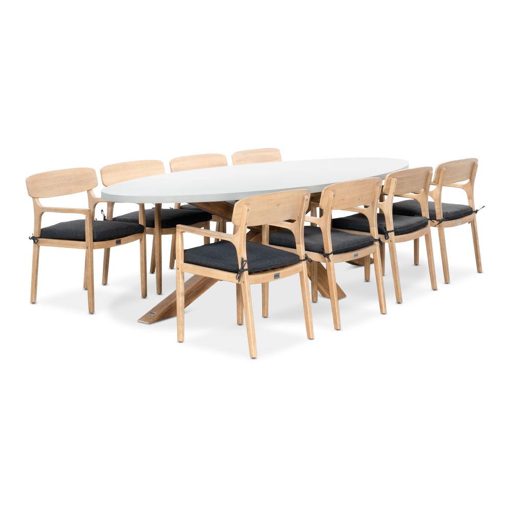 Livorno/Rixos dining tuinset | 8 personen | betonlook + hardhout | 280cm ovaal
