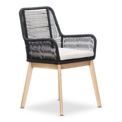 Padua dining tuinstoel | touw + hardhout | zwart