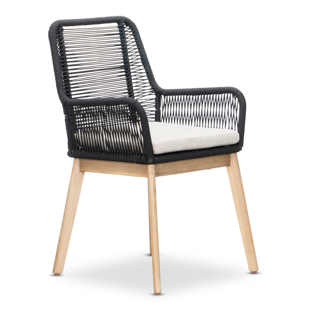 Padua dining tuinstoel | touw + hardhout | zwart