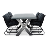 Lyon/Portofino zwart dining tuinset | 6 personen | betonlook + touw | 250cm