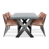 Lyon/Seville terra dining tuinset | 6 personen | betonlook + touw | 250cm